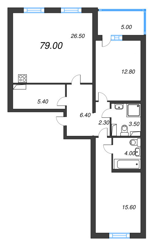 3 ккв (Евро) 79,7 м²