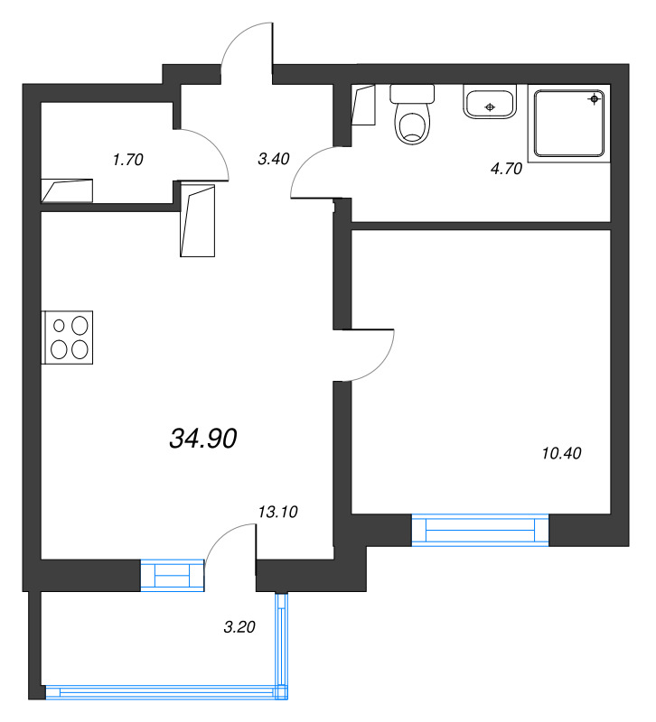 1 ккв 34,3 м²
