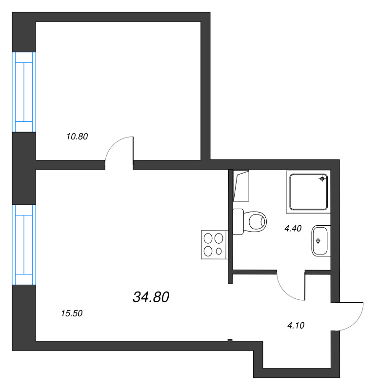 2 ккв (Евро) 34 м²