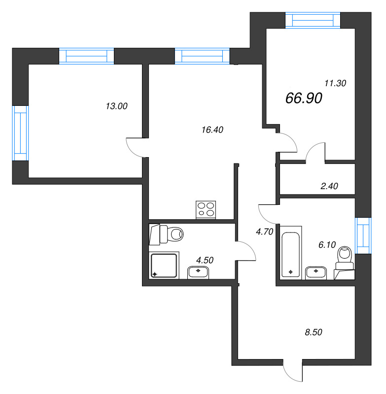 3 ккв (Евро) 67,1 м²