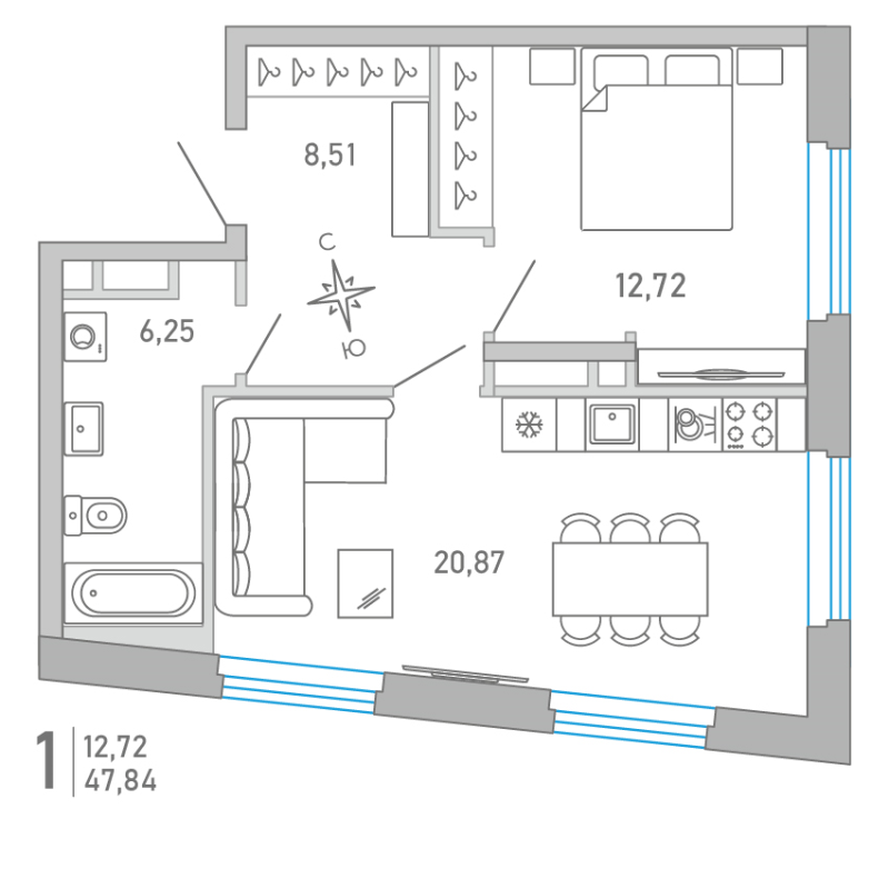 2 ккв (Евро) 47,8 м²