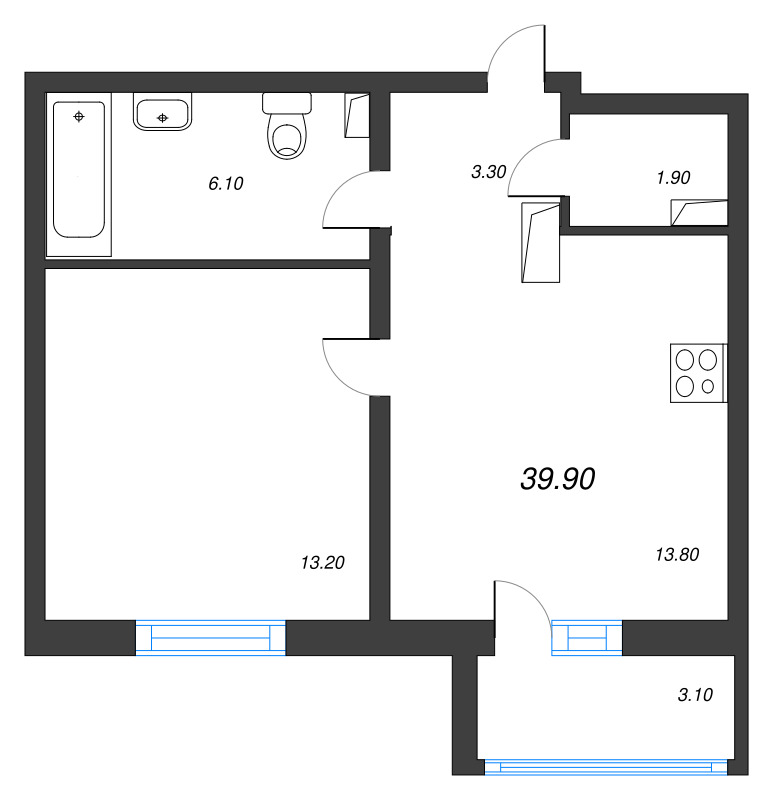 1 ккв 39,5 м²