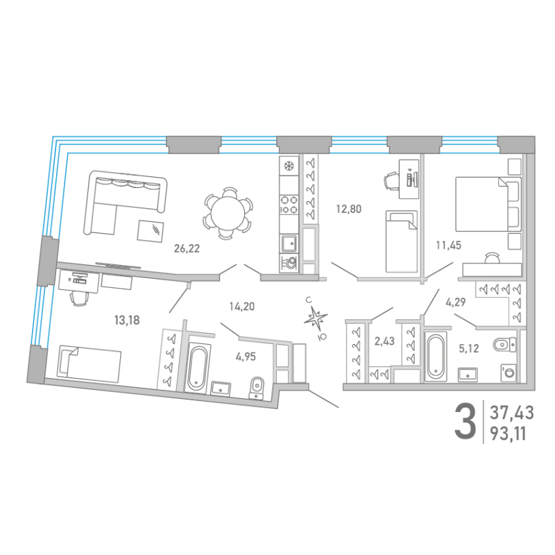 4 ккв (Евро) 93,1 м²