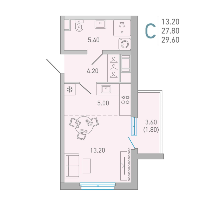 Студия 28,4 м²