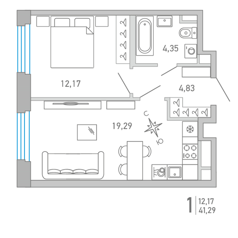 2 ккв (Евро) 41,3 м²