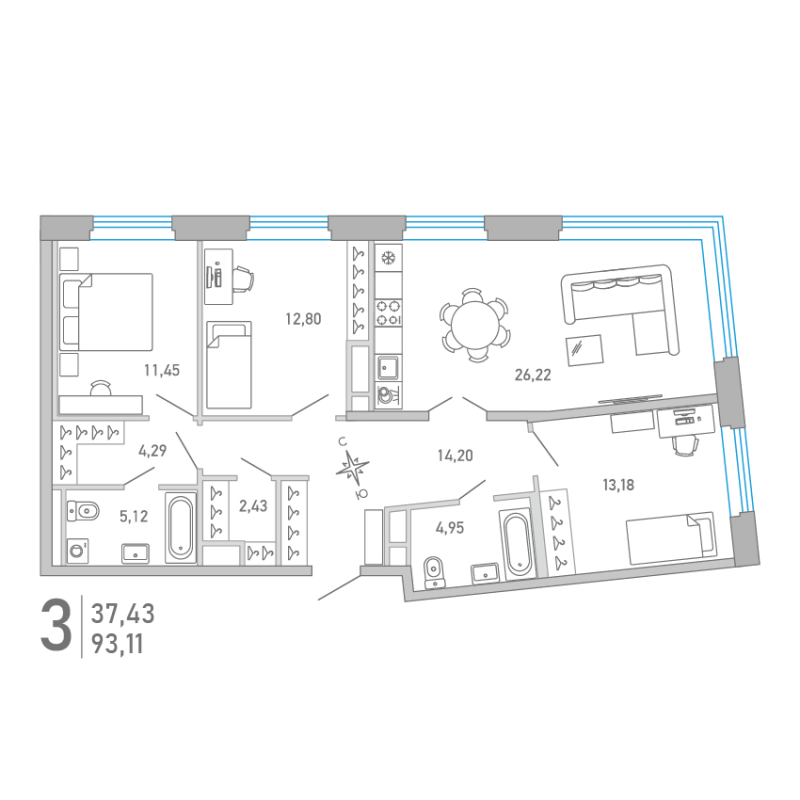 4 ккв (Евро) 93,1 м²