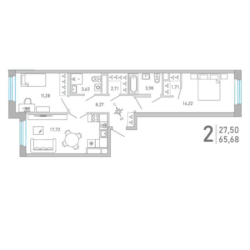 3 ккв (Евро) 65,7 м²