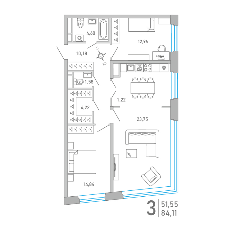3 ккв (Евро) 84 м²