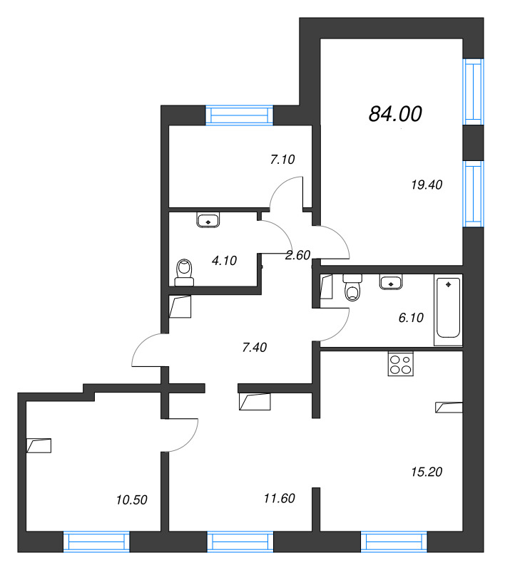 2 ккв (Евро) 84,1 м²