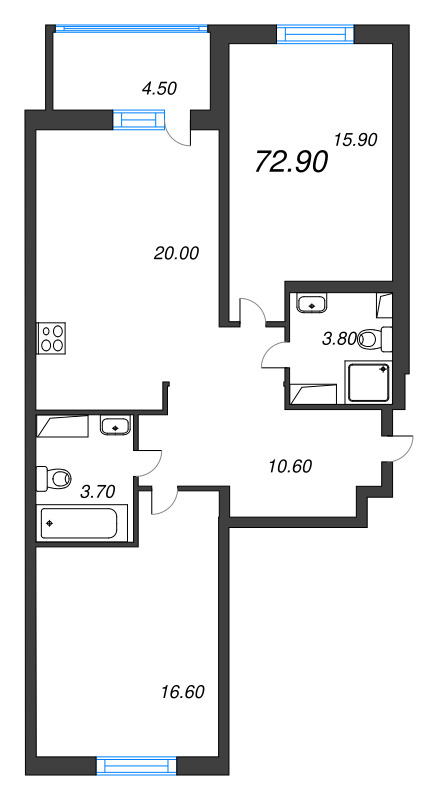 3 ккв (Евро) 72,9 м²