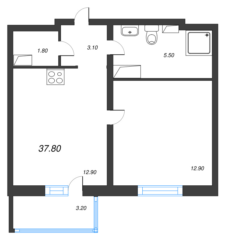 1 ккв 37,4 м²