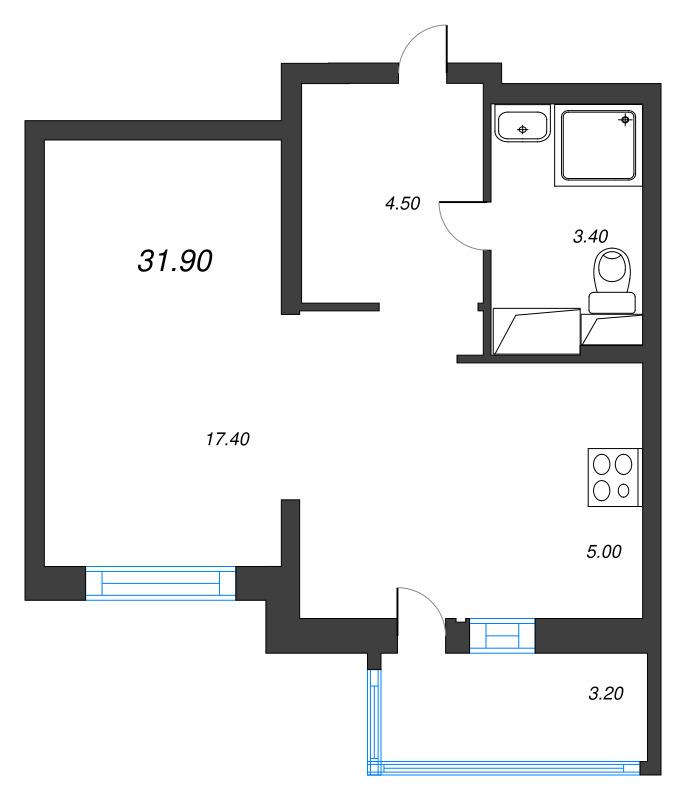 Студия 31,4 м²