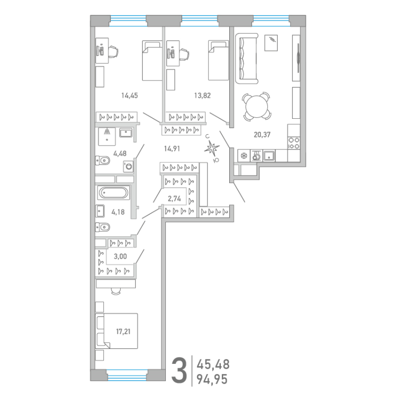 4 ккв (Евро) 95,2 м²