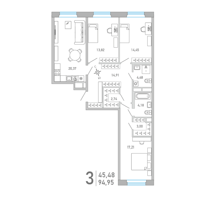 4 ккв (Евро) 95,3 м²