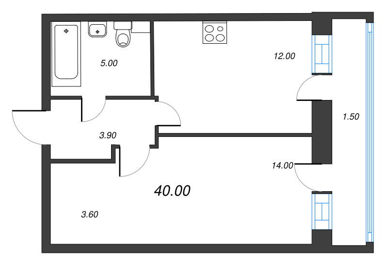 1 ккв 39,9 м²