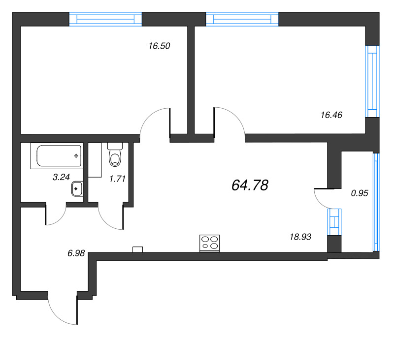 2 ккв 64,8 м²