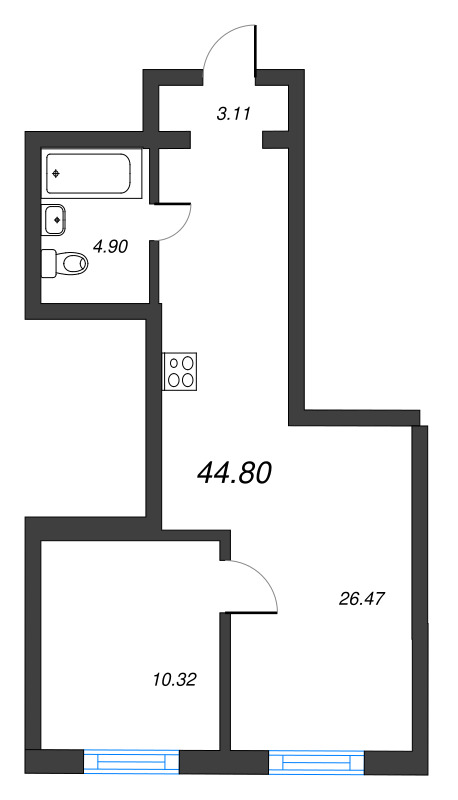 1 ккв 44,8 м²