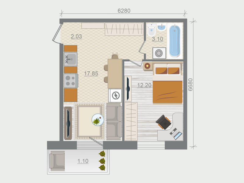 2 ккв (Евро) 36,3 м²