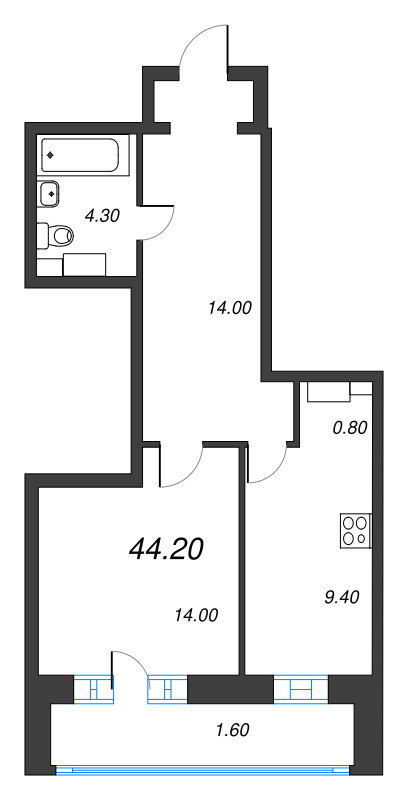1 ккв 45 м²