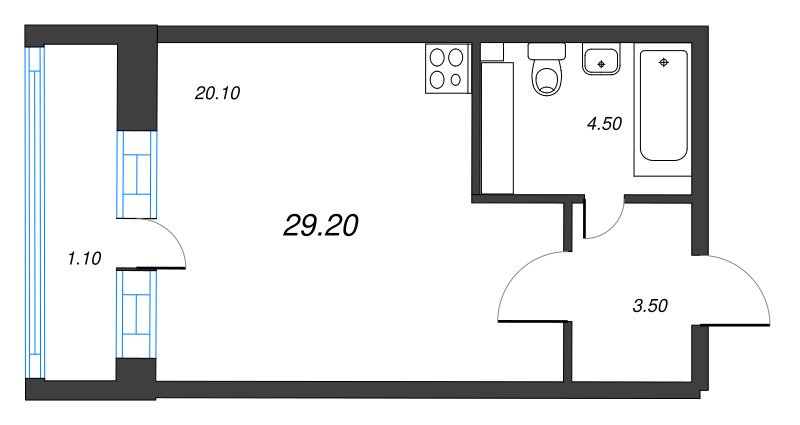 Студия 29,2 м²