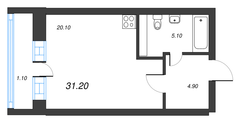 Студия 30 м²