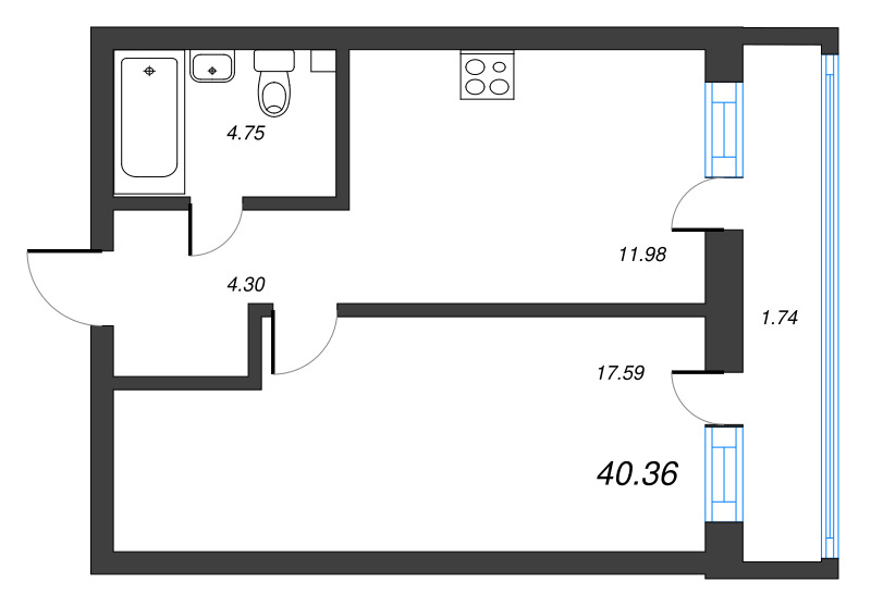 1 ккв 40,4 м²