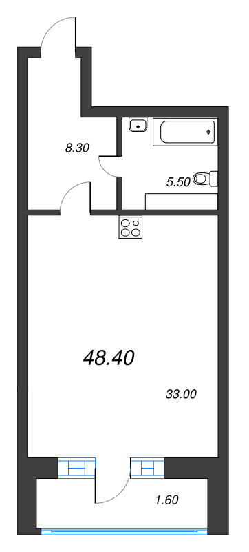Студия 46,6 м²