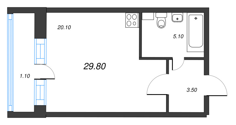 Студия 29,8 м²