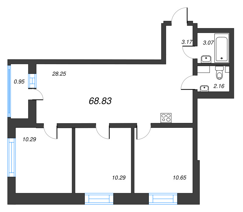 4 ккв (Евро) 68,8 м²