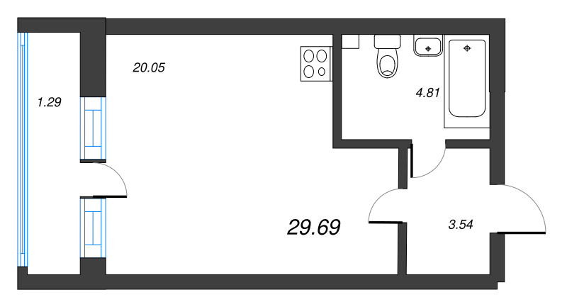 Студия 29,7 м²