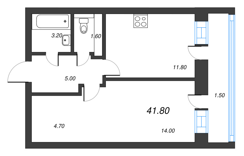 1 ккв 40 м²
