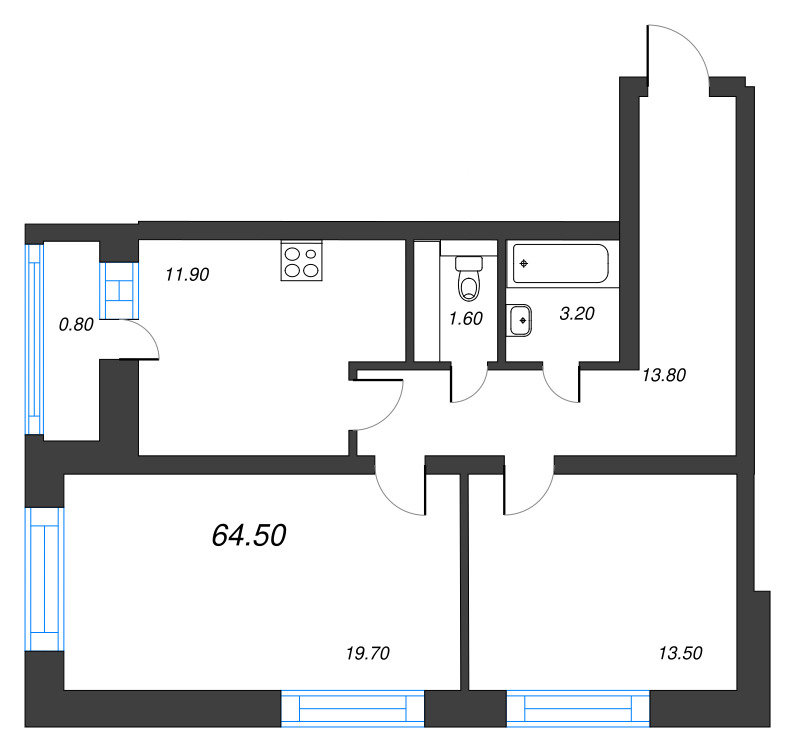 2 ккв 63,4 м²