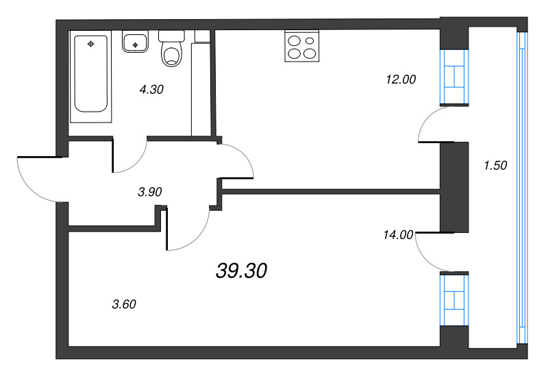 1 ккв 39,3 м²