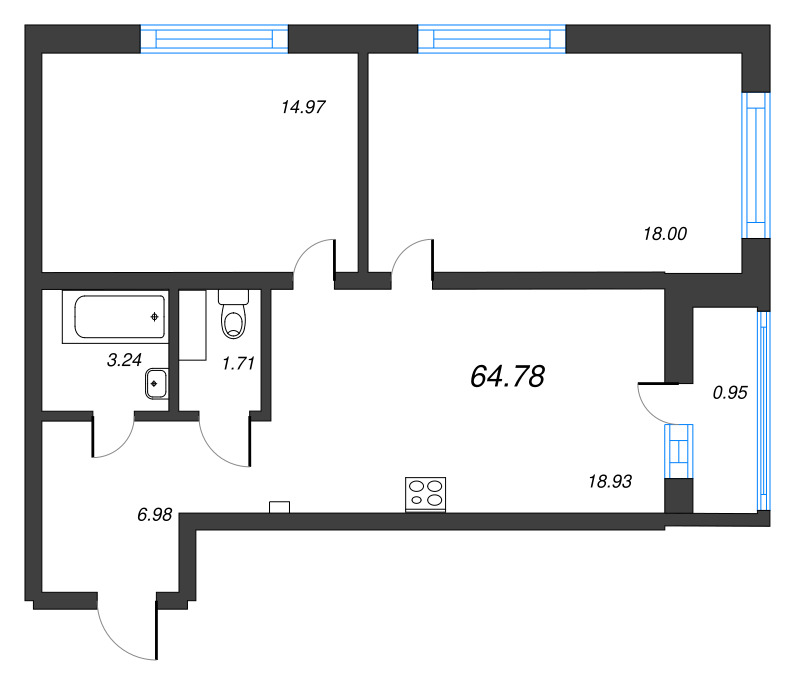 2 ккв 64,8 м²