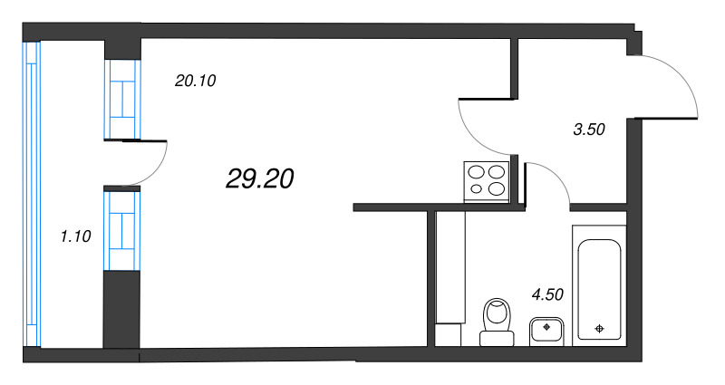 Студия 29,1 м²