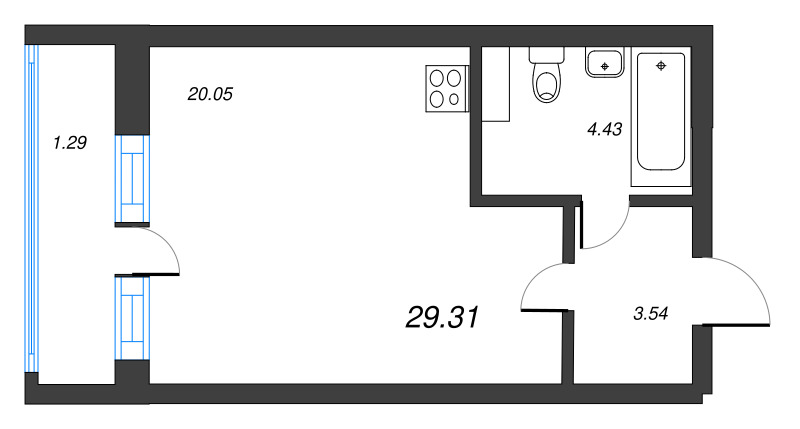Студия 29,3 м²