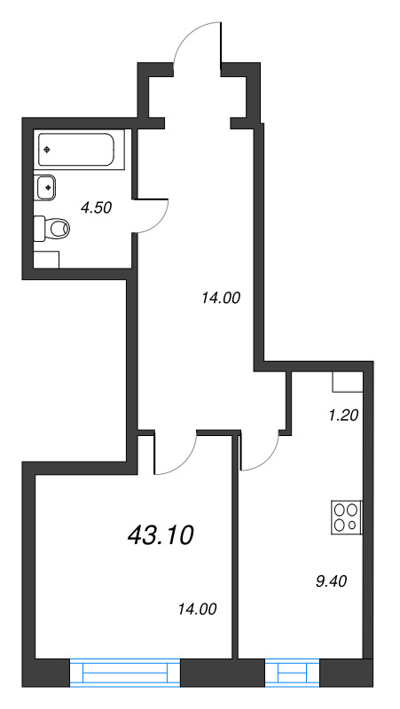 1 ккв 43,7 м²