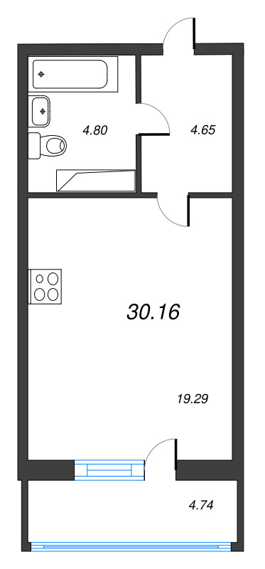 Студия 30,2 м²