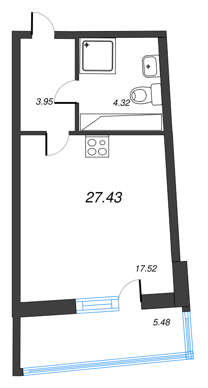 Студия 27,4 м²