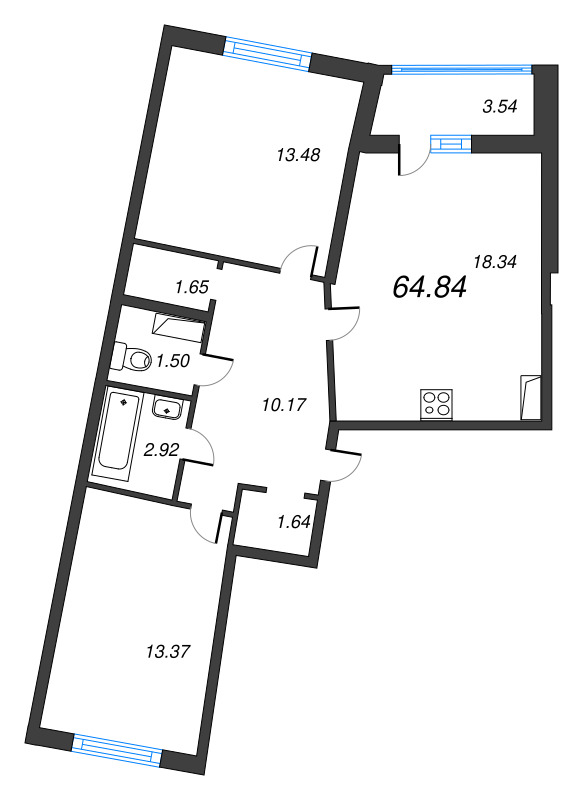3 ккв (Евро) 64,8 м²