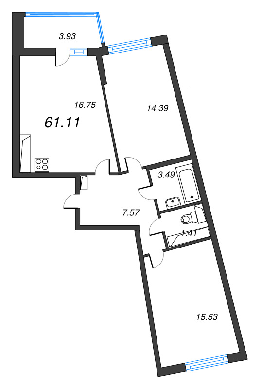 3 ккв (Евро) 61,1 м²