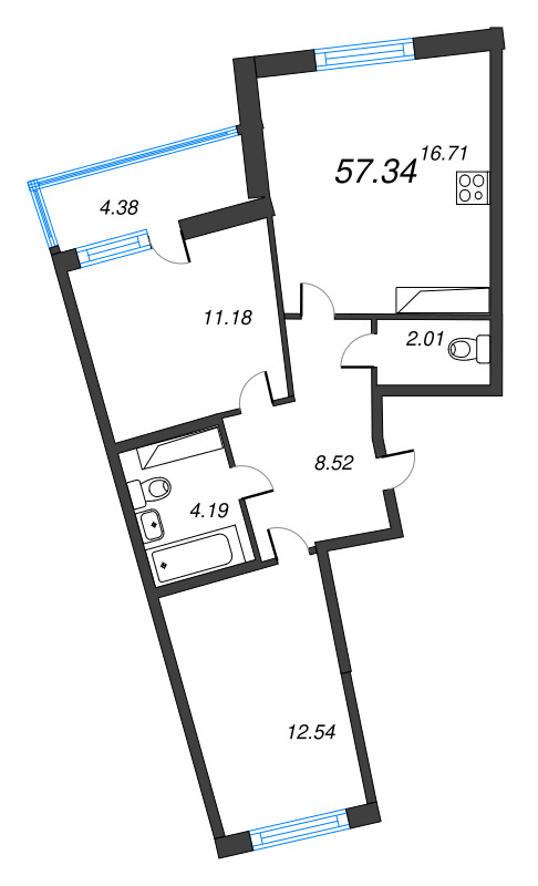 3 ккв (Евро) 57,3 м²