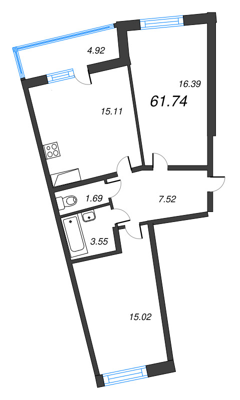 3 ккв (Евро) 61,7 м²