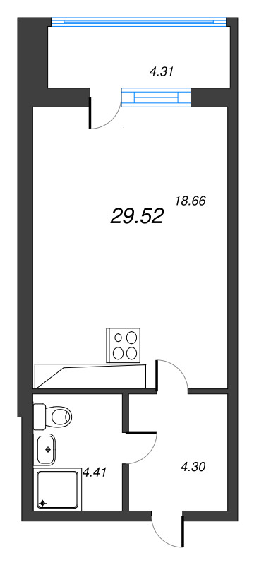 Студия 29,5 м²