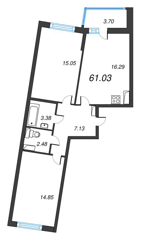 3 ккв (Евро) 61 м²