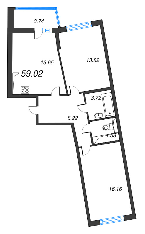 3 ккв (Евро) 59 м²
