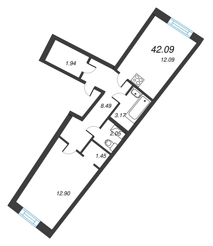 1 ккв 42,1 м²