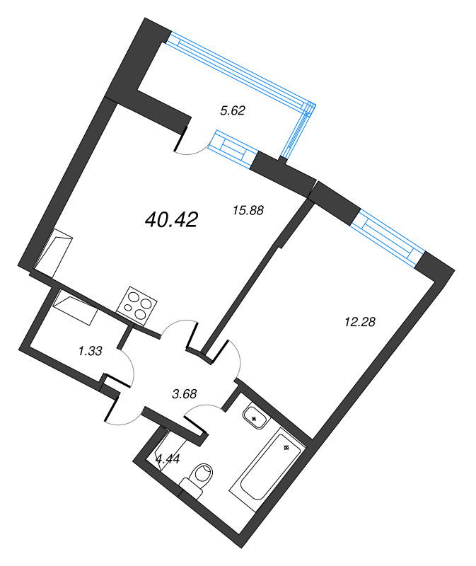 2 ккв (Евро) 40,4 м²