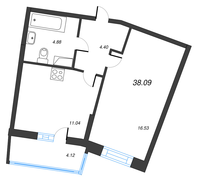 1 ккв 38,1 м²
