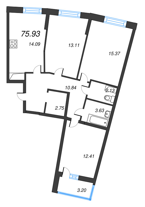 4 ккв (Евро) 75,9 м²